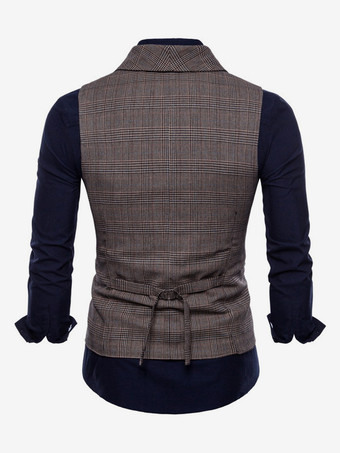 メンズ チェック柄ベスト ダブルブレスト ノースリーブ ヴィンテージ ジャケット