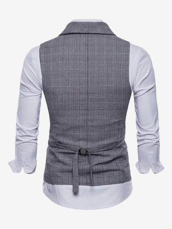 メンズ チェック柄ベスト ダブルブレスト ノースリーブ ヴィンテージ ジャケット