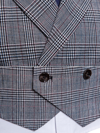 メンズ チェック柄ベスト ダブルブレスト ノースリーブ ヴィンテージ ジャケット