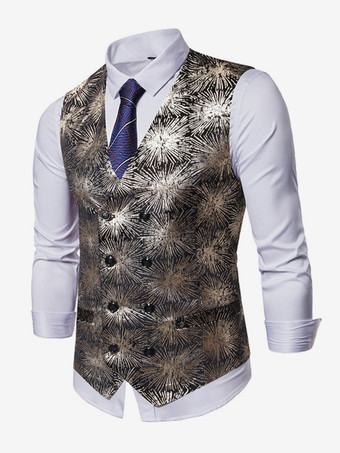 メンズ カジュアル ダブルブレスト ベスト スタンピングプリント ノースリーブ ジャケット