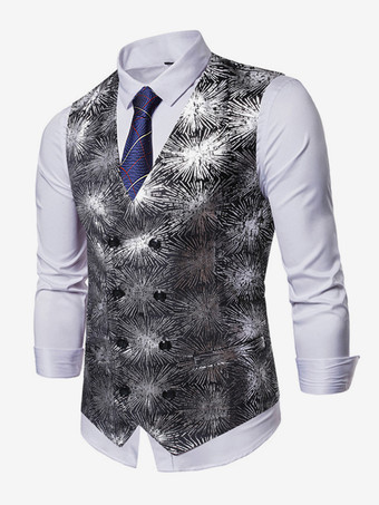 メンズ カジュアル ダブルブレスト ベスト スタンピングプリント ノースリーブ ジャケット