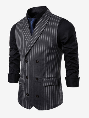 メンズ ストライプ ダブルブレスト ベスト ビジネス ノースリーブ スーツ ジャケット