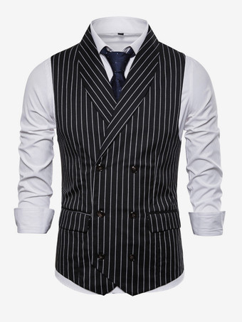 ブラック メンズ ストライプ ダブルブレスト ベスト ビジネス ノースリーブ スーツ ジャケット