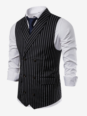 メンズ ストライプ ダブルブレスト ベスト ビジネス ノースリーブ スーツ ジャケット