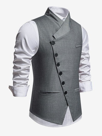 メンズスーツベスト ウェディングパーティー 斜めシングルブレストベスト