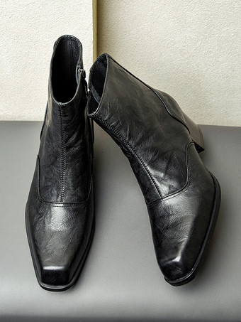 メンズ チェルシーブーツ ブリティッシュ スクエアトゥ チャンキーヒール サイドジッパー ドレスブーツ