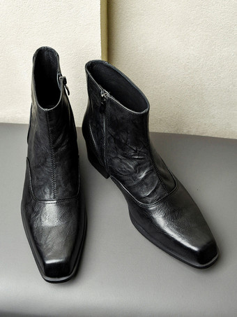 メンズ チェルシーブーツ ブリティッシュ スクエアトゥ チャンキーヒール サイドジッパー ドレスブーツ