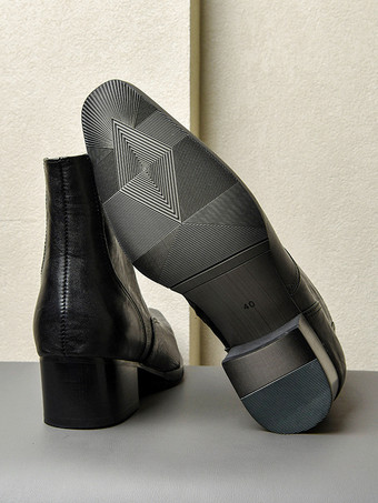 メンズ チェルシーブーツ ブリティッシュ スクエアトゥ チャンキーヒール サイドジッパー ドレスブーツ