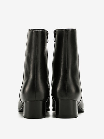 メンズブーツ ミッドヒール ポインテッドトゥ ブラック ショートブーツ ジッパー レザー トゥスプリングブーツ