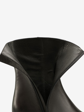 メンズブーツ ミッドヒール ポインテッドトゥ ブラック ショートブーツ ジッパー レザー トゥスプリングブーツ