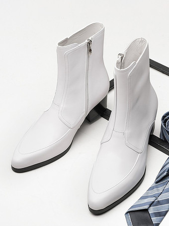 メンズブーツ スリッポン ポインテッドトゥ ジッパー ミッドヒール アンクルブーツ