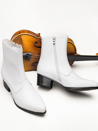 メンズブーツ スリッポン ポインテッドトゥ ジッパー ミッドヒール アンクルブーツ