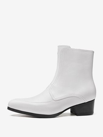 メンズブーツ スリッポン ポインテッドトゥ ジッパー ミッドヒール アンクルブーツ