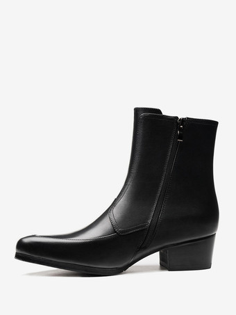 メンズブーツ スリッポン ポインテッドトゥ ジッパー ミッドヒール アンクルブーツ