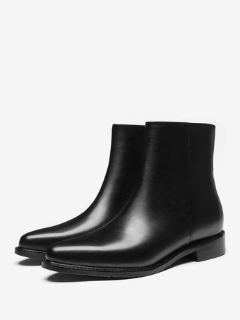 ブラック メンズ チェルシーブーツ 牛革 シック ブラック ショート アンクルブーツ