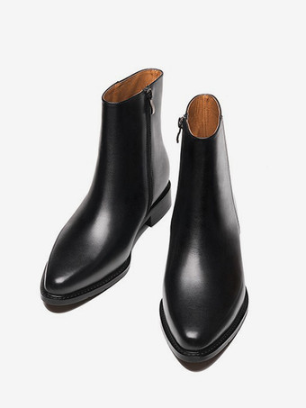 メンズ チェルシーブーツ 牛革 シック ブラック ショート アンクルブーツ