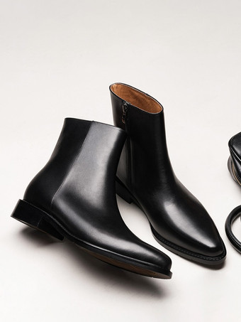 メンズ チェルシーブーツ 牛革 シック ブラック ショート アンクルブーツ