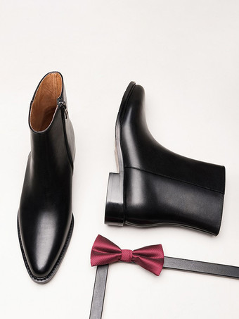 メンズ チェルシーブーツ 牛革 シック ブラック ショート アンクルブーツ