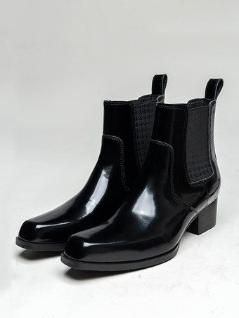 メンズ チェルシーブーツ 牛革 シック ブラック アンクル ショートブーツ