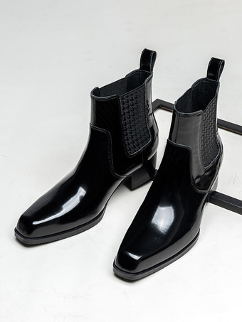 メンズ チェルシーブーツ 牛革 シック ブラック アンクル ショートブーツ