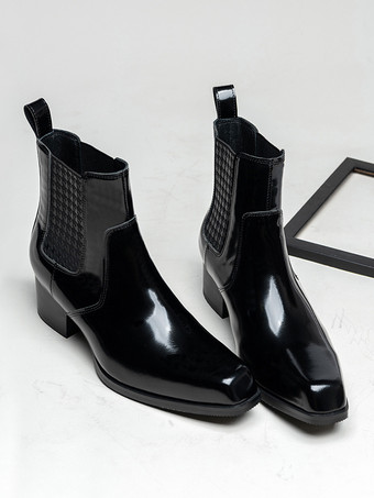 メンズ チェルシーブーツ 牛革 シック ブラック アンクル ショートブーツ