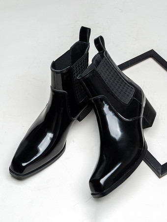 メンズ チェルシーブーツ 牛革 シック ブラック アンクル ショートブーツ