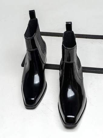 メンズ チェルシーブーツ 牛革 シック ブラック アンクル ショートブーツ