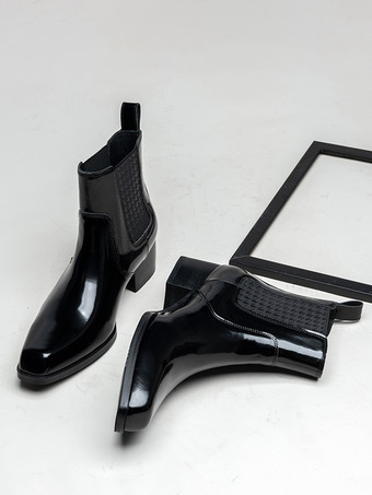 メンズ チェルシーブーツ 牛革 シック ブラック アンクル ショートブーツ