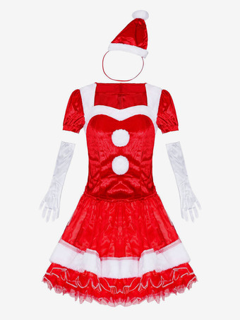 レディース クリスマス セット 赤いドレス 手袋 帽子 クリスマス ホリデー コスチューム