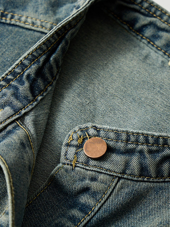 メンズ デニムジャケット ノースリーブ シングルブレスト ポケット付きデニムジャケット