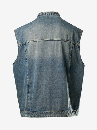 メンズ デニムジャケット ノースリーブ シングルブレスト ポケット付きデニムジャケット