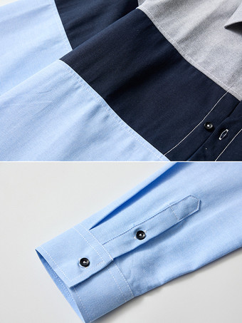 メンズ カジュアル パッチワーク 長袖シャツ ラペル スリムフィット トップス