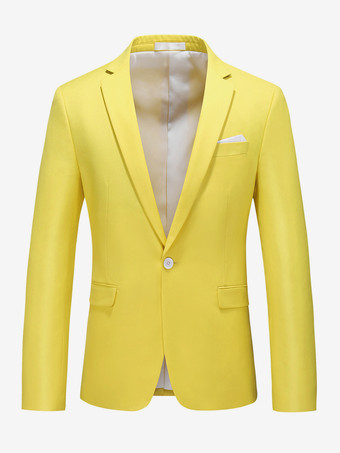 イエローメンズ ブレザー スーツ ジャケット カーキ スリムフィット ワンボタン ブレザー エレガント ウェディング シック ジャケット
