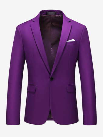 パープル メンズ ブレザー スーツ ジャケット カーキ スリムフィット ワンボタン ブレザー エレガント ウェディング シック ジャケット