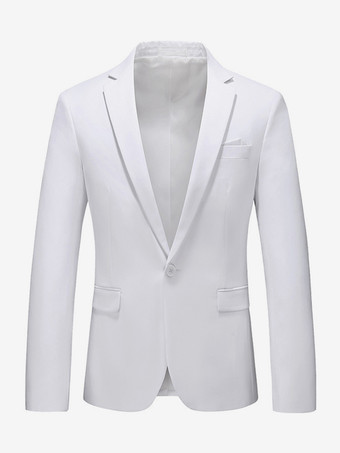 ホワイト メンズ ブレザー スーツ ジャケット カーキ スリムフィット ワンボタン ブレザー エレガント ウェディング シック ジャケット