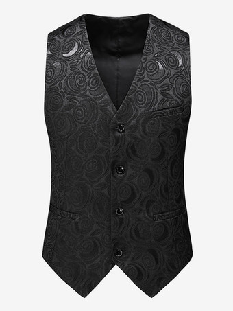 ブラック メンズ スリムフィット プラスサイズ スーツベスト ノースリーブ ウェディング 通気性 ウエストコート ボタン付き