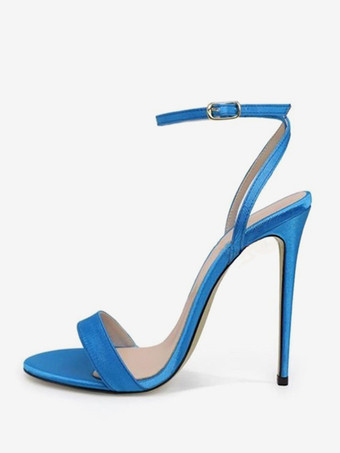 ブルー ブラック パーティーシューズ ハイヒール アンクルストラップ サンダル