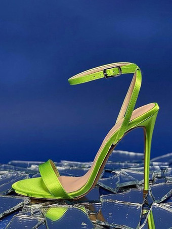 グラスグリーンブラック パーティーシューズ ハイヒール アンクルストラップ サンダル