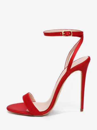 レッド ブラック パーティーシューズ ハイヒール アンクルストラップ サンダル