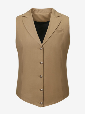 kaki Gilets Habillés Hommes Mariage Cérémonie Formel Col Rabattu Boutons Blanc