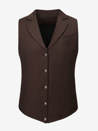 MarronGilets Habillés Hommes Mariage Cérémonie Formel Col Rabattu Boutons Blanc