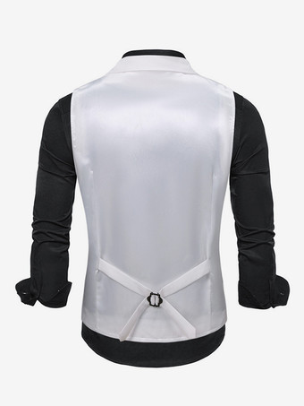 Gilets Habillés Hommes Mariage Cérémonie Formel Col Rabattu Boutons Blanc