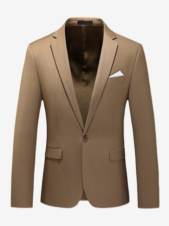 カーキ メンズ ブレザー スーツ スリムフィット ワンボタン ブレザー ウェディング シック ジャケット