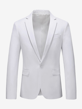 ホワイト メンズ ブレザー スーツ スリムフィット ワンボタン ブレザー ウェディング シック ジャケット