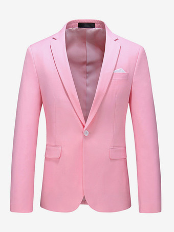 ピンク メンズ ブレザー スーツ スリムフィット ワンボタン ブレザー ウェディング シック ジャケット