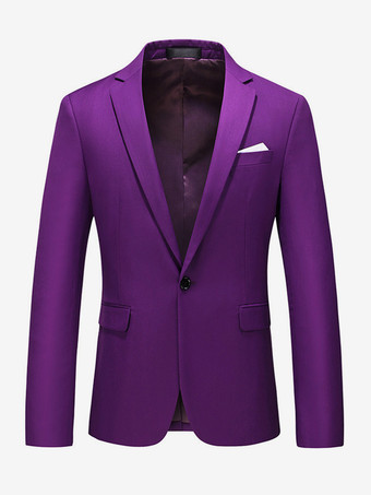 パープル メンズ ブレザー スーツ スリムフィット ワンボタン ブレザー ウェディング シック ジャケット