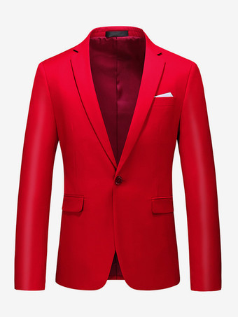 レッド メンズ ブレザー スーツ スリムフィット ワンボタン ブレザー ウェディング シック ジャケット