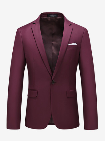 ワインレッド メンズ ブレザー スーツ スリムフィット ワンボタン ブレザー ウェディング シック ジャケット