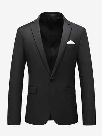 ブラック メンズ ブレザー スーツ スリムフィット ワンボタン ブレザー ウェディング シック ジャケット