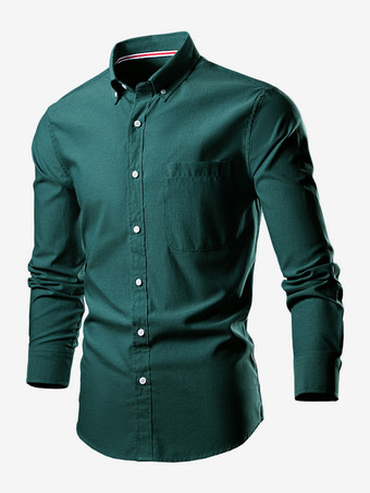 ダークグリーンメンズ プラスサイズ 長袖シャツ ボタンダウン スリムフィット ウェディングシャツ